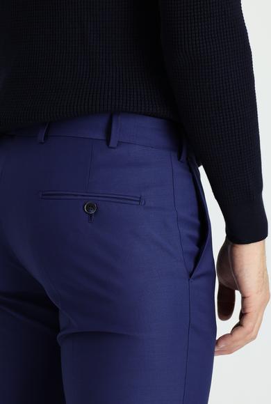 Erkek Giyim - AÇIK LACİVERT 56 Beden Slim Fit Dar Kesim Yünlü Klasik Kumaş Pantolon