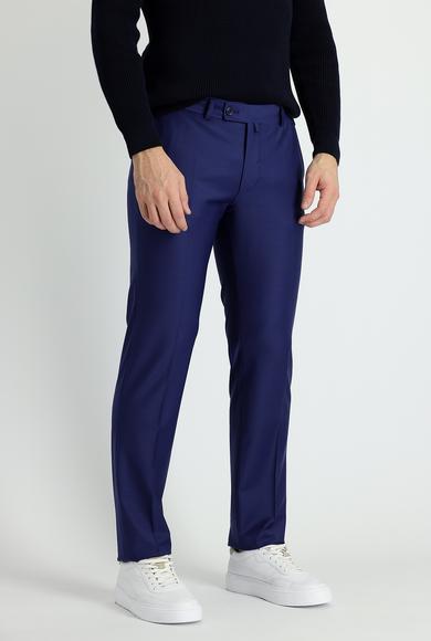 Erkek Giyim - AÇIK LACİVERT 56 Beden Slim Fit Dar Kesim Yünlü Klasik Kumaş Pantolon