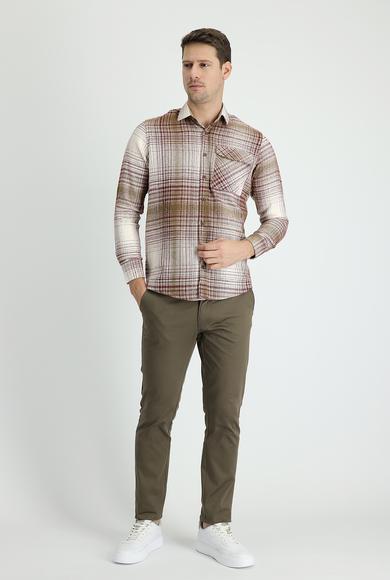 Erkek Giyim - AÇIK KAHVE 60 Beden Regular Fit Likralı Kanvas / Chino Pantolon