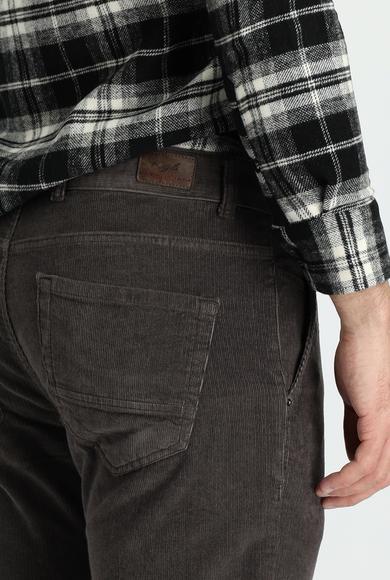 Erkek Giyim - KOYU VİZON 58 Beden Regular Fit Likralı Kadife Pantolon