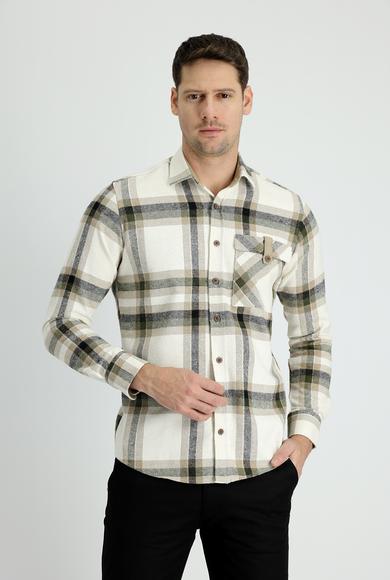Erkek Giyim - ORTA VİZON 3X Beden Uzun Kol Ekose Shacket Oduncu Pamuklu Gömlek