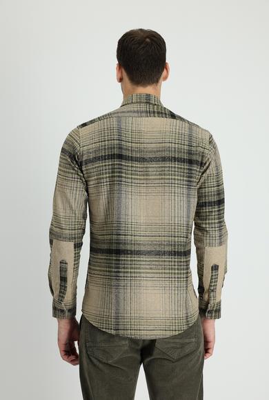 Erkek Giyim - ORTA HAKİ XXL Beden Uzun Kol Ekose Shacket Oduncu Pamuklu Gömlek