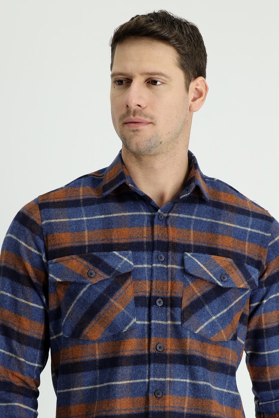 Erkek Giyim - Uzun Kol Ekose Shacket Oduncu Gömlek