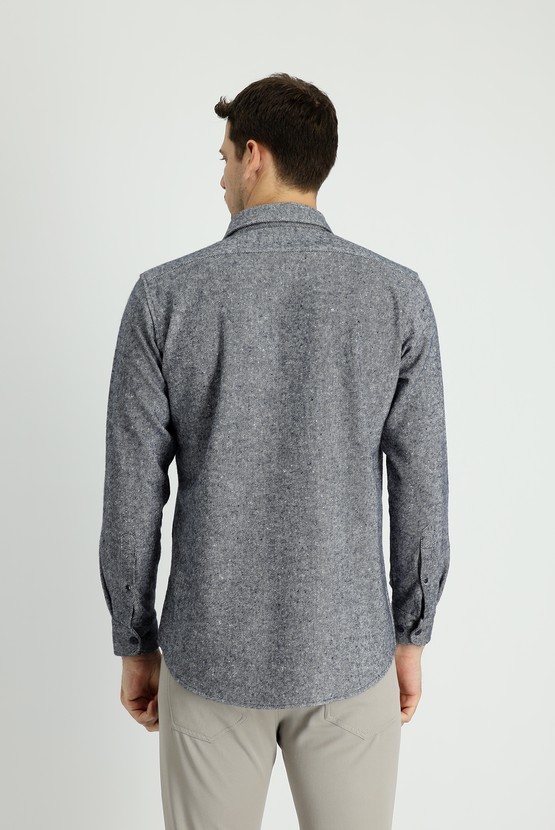 Erkek Giyim - Uzun Kol Slim Fit Dar Kesim Desenli Shacket Oduncu Pamuklu Gömlek