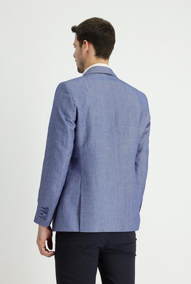 Erkek Giyim - KOYU MAVİ 46 Beden Klasik Desenli Keten Ceket