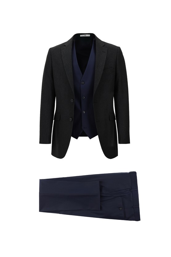 Erkek Giyim - Regular Fit Kombinli Yelekli Takım Elbise