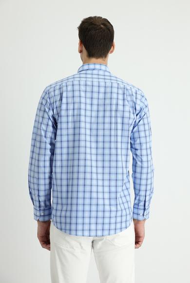 Erkek Giyim - AÇIK MAVİ 3X Beden Uzun Kol Regular Fit Ekose Gömlek