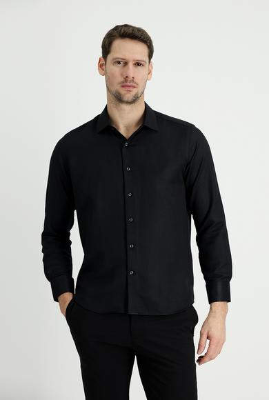 Erkek Giyim - SİYAH S Beden Uzun Kol Slim Fit Klasik Pamuklu Gömlek