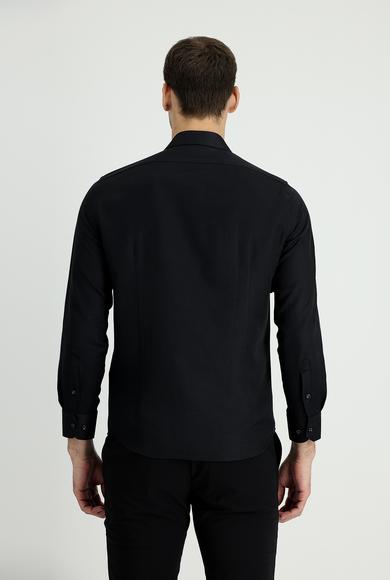 Erkek Giyim - SİYAH S Beden Uzun Kol Slim Fit Klasik Pamuklu Gömlek