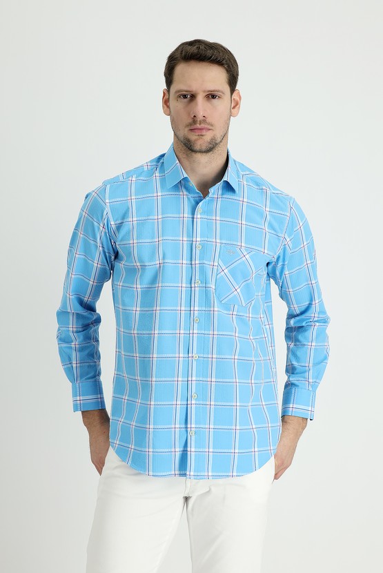 Erkek Giyim - Uzun Kol Regular Fit Ekose Pamuk Gömlek