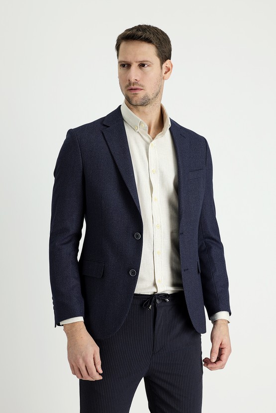 Erkek Giyim - Slim Fit Dar Kesim Klasik Desenli Ceket