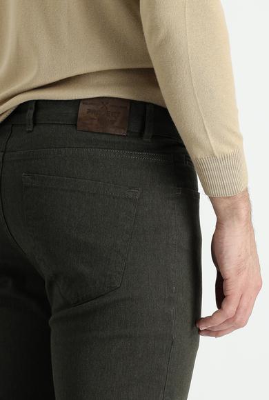 Erkek Giyim - ORTA HAKİ 52 Beden Slim Fit Likralı Kanvas / Chino Pantolon
