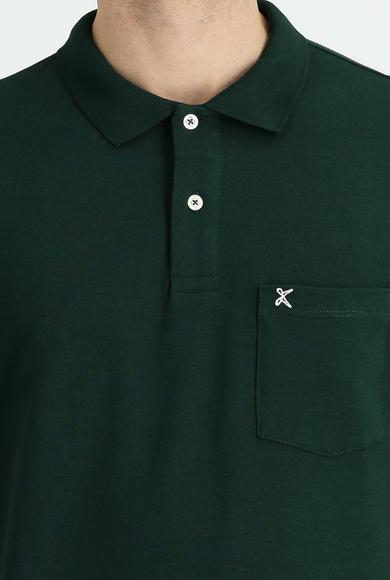 Erkek Giyim - KOYU YEŞİL XL Beden Polo Yaka Regular Fit Nakışlı Pamuk Tişört