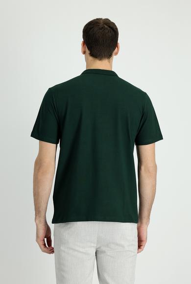 Erkek Giyim - KOYU YEŞİL XL Beden Polo Yaka Regular Fit Nakışlı Pamuk Tişört
