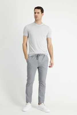 Orta Gri
      
      Slim Fit Beli Lastikli İpli Çizgili Klasik Pantolon_0