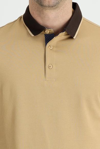 Erkek Giyim - ORTA BEJ M Beden Polo Yaka Regular Fit Pamuklu Tişört