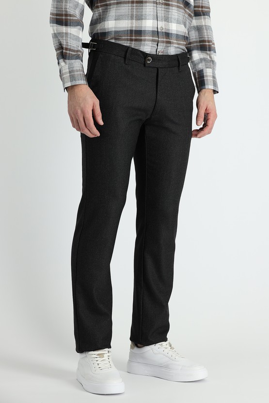 Erkek Giyim - Slim Fit Dar Kesim Likralı Klasik Kuşgözü Kumaş Pantolon