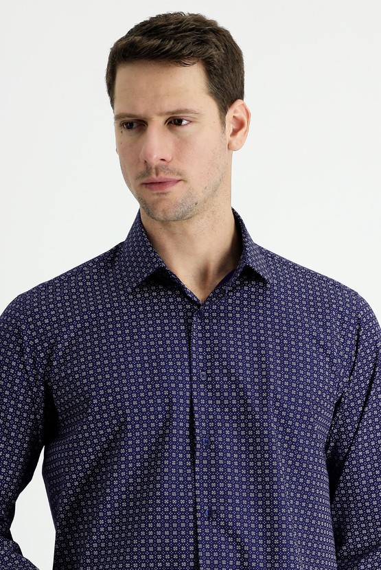 Erkek Giyim - Uzun Kol Regular Fit Baskılı Pamuk Gömlek