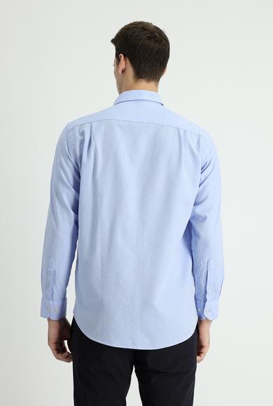 Erkek Giyim - AÇIK MAVİ L Beden Uzun Kol Regular Fit Pamuklu Keten Gömlek