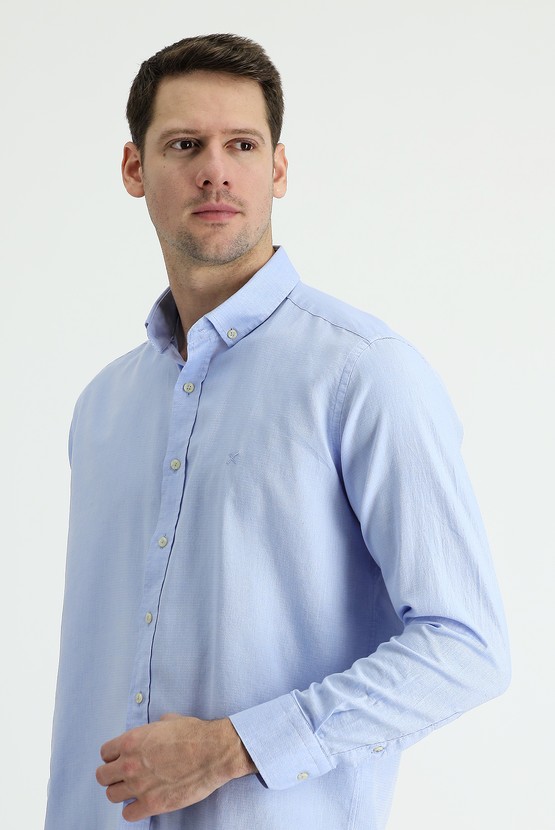 Erkek Giyim - Uzun Kol Regular Fit Pamuklu Keten Gömlek