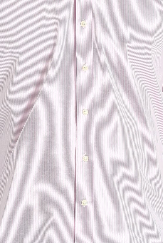 Erkek Giyim - Uzun Kol Slim Fit Dar Kesim Çizgili Klasik Pamuklu Gömlek