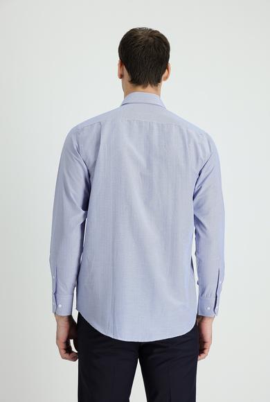 Erkek Giyim - ORTA LACİVERT M Beden Uzun Kol Regular Fit Desenli Pamuklu Gömlek