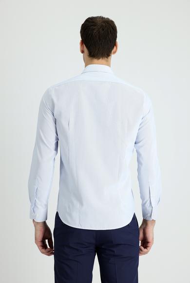 Erkek Giyim - UÇUK MAVİ S Beden Uzun Kol Slim Fit Klasik Çizgili Pamuklu Gömlek