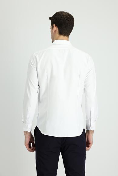 Erkek Giyim - Beyaz XL Beden Uzun Kol Slim Fit Klasik Desenli Pamuklu Gömlek