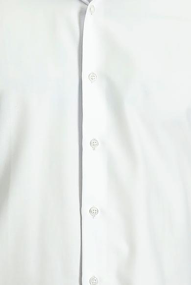 Erkek Giyim - Beyaz XL Beden Uzun Kol Slim Fit Klasik Desenli Pamuklu Gömlek