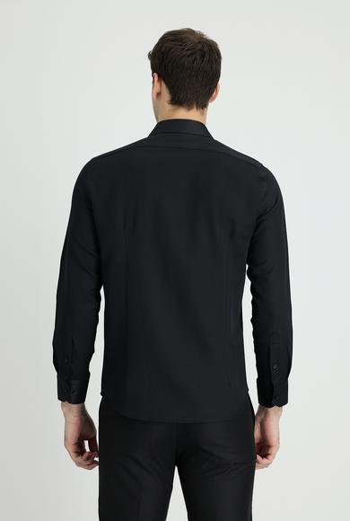 Erkek Giyim - KOYU LACİVERT S Beden Uzun Kol Slim Fit Klasik Desenli Pamuklu Gömlek
