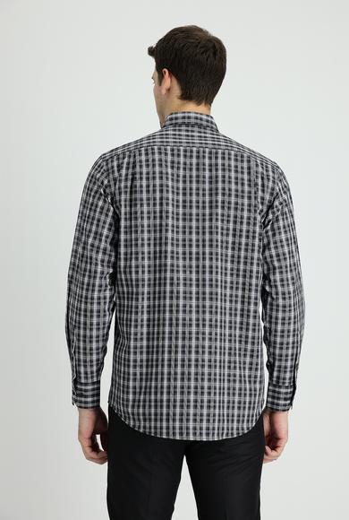 Erkek Giyim - SİYAH 3X Beden Uzun Kol Regular Fit Ekose Pamuk Gömlek