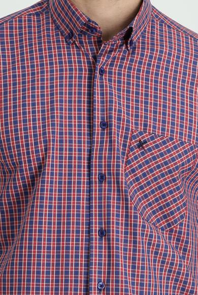 Erkek Giyim - BAYRAK KIRMIZI XXL Beden Uzun Kol Regular Fit Ekose Pamuk Gömlek