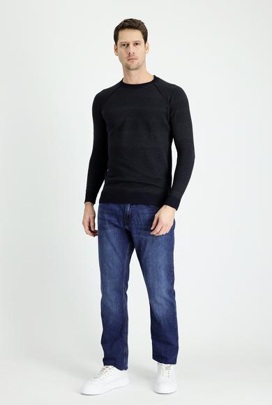 Erkek Giyim - KOYU MAVİ 50 Beden Slim Fit Likralı Denim Pantolon