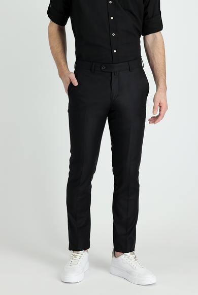 Erkek Giyim - KOYU SİYAH 70 Beden Slim Fit Dar Kesim Klasik Kumaş Pantolon