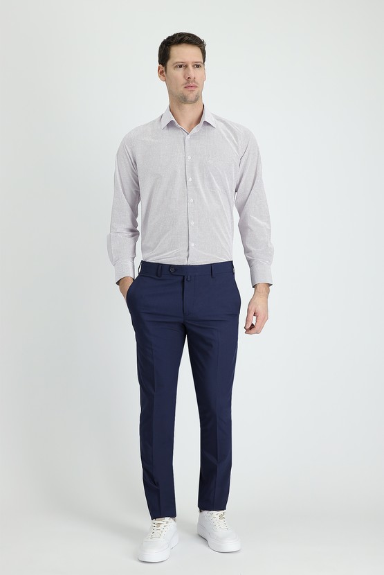 Erkek Giyim - Slim Fit Dar Kesim Desenli Likralı Klasik Kumaş Pantolon