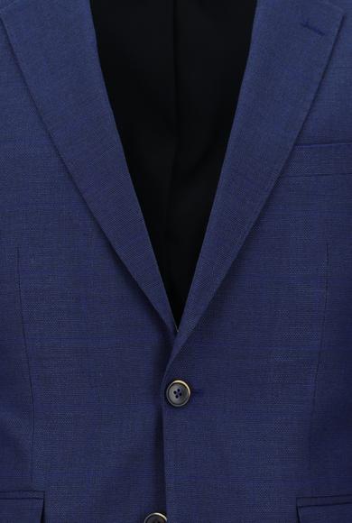Erkek Giyim - SAKS MAVİ 54 Beden Slim Fit Klasik Kareli Takım Elbise