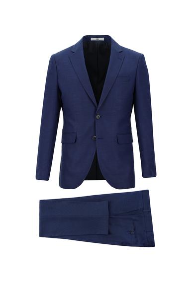 Erkek Giyim - SAKS MAVİ 54 Beden Slim Fit Klasik Kareli Takım Elbise
