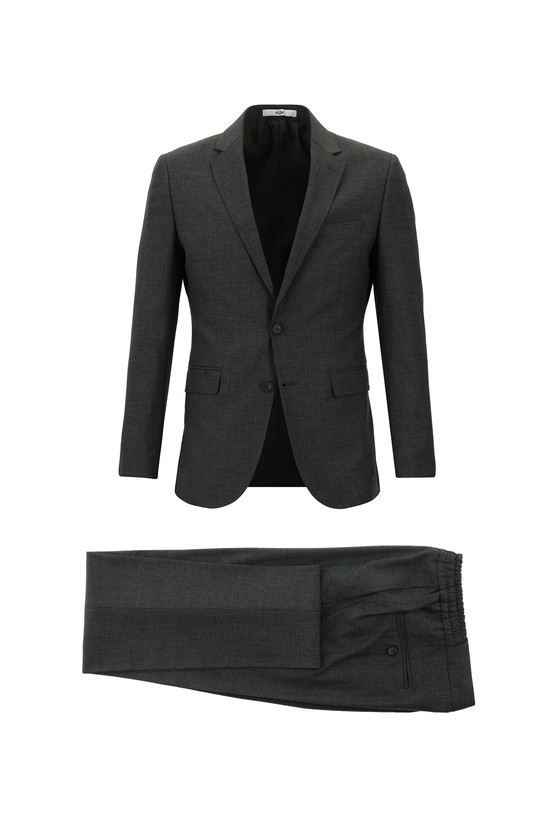 Erkek Giyim - Super Slim Fit Ekstra Dar Kesim Beli Lastikli İpli Çizgili Takım Elbise