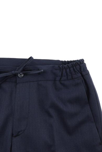 Erkek Giyim - KOYU LACİVERT 44 Beden Süper Slim Fit Beli Lastikli İpli Desenli Takım Elbise
