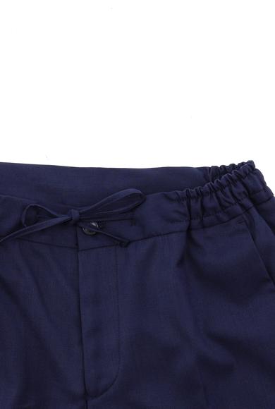 Erkek Giyim - ORTA LACİVERT 56 Beden Slim Fit Beli Lastikli İpli Kombinli Yelekli Takım Elbise