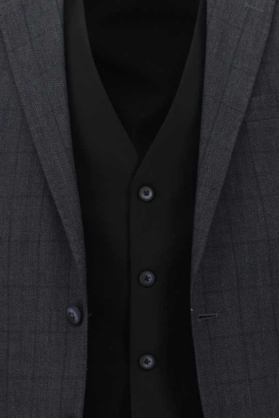 Erkek Giyim - Slim Fit Dar Kesim Kombinli Yelekli Takım Elbise