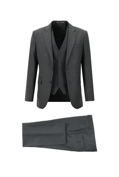 Erkek Giyim - AÇIK FÜME 54 Beden Slim Fit Kombinli Yelekli Takım Elbise
