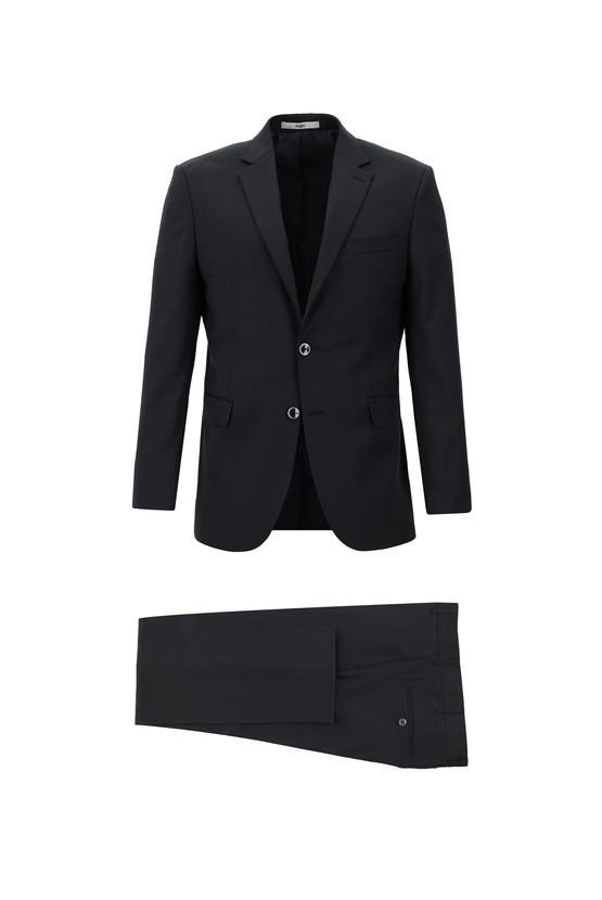 Erkek Giyim - Slim Fit Dar Kesim Yünlü Klasik Kareli Takım Elbise