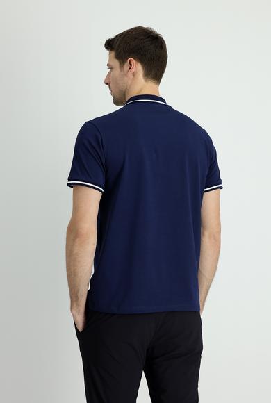 Erkek Giyim - ORTA LACİVERT XL Beden Polo Yaka Slim Fit Nakışlı Süprem Pamuklu Tişört