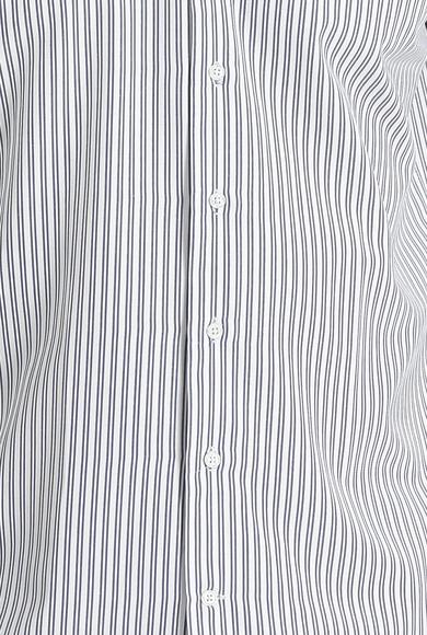 Erkek Giyim - KOYU LACİVERT XXL Beden Uzun Kol Slim Fit Çizgili Pamuklu Gömlek