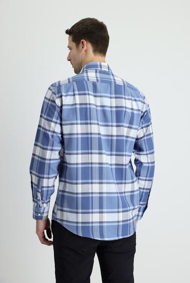 Erkek Giyim - HAVACI MAVİ S Beden Uzun Kol Regular Fit Ekose Pamuklu Gömlek