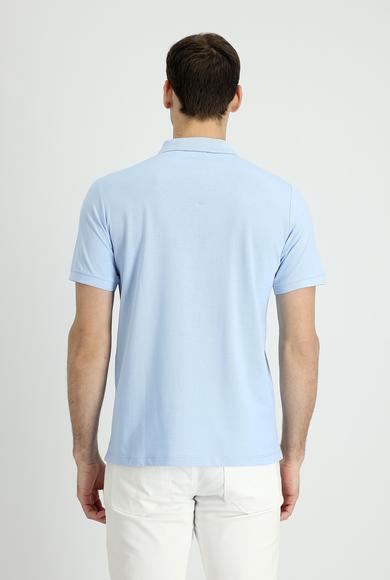 Erkek Giyim - UÇUK MAVİ 3X Beden Polo Yaka Regular Fit Nakışlı Pamuk Tişört