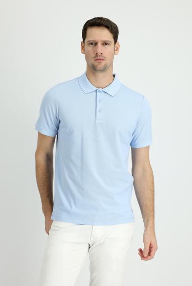 Erkek Giyim - UÇUK MAVİ 3X Beden Polo Yaka Regular Fit Nakışlı Pamuk Tişört