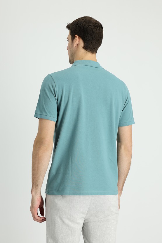 Erkek Giyim - Polo Yaka Regular Fit Nakışlı %100 Pamuk Tişört