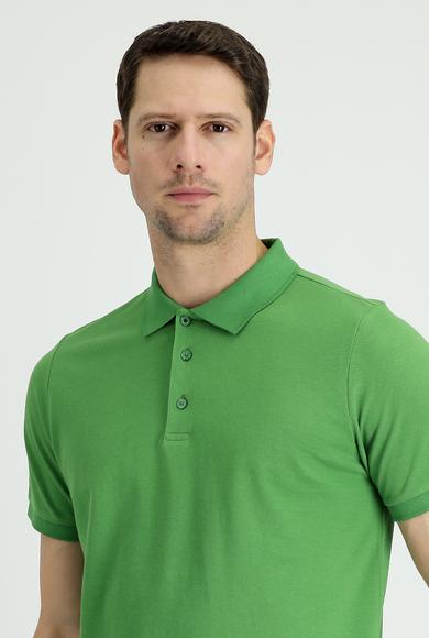 Erkek Giyim - ÇİMEN YEŞİLİ XXL Beden Polo Yaka Regular Fit Nakışlı Pamuk Tişört